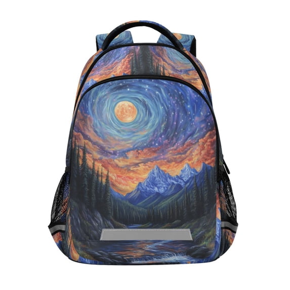 FORMRS Kids School Backpack Elementary Student Unisex Travel Bookbag with Reflective Stripes, Mountains and Forests