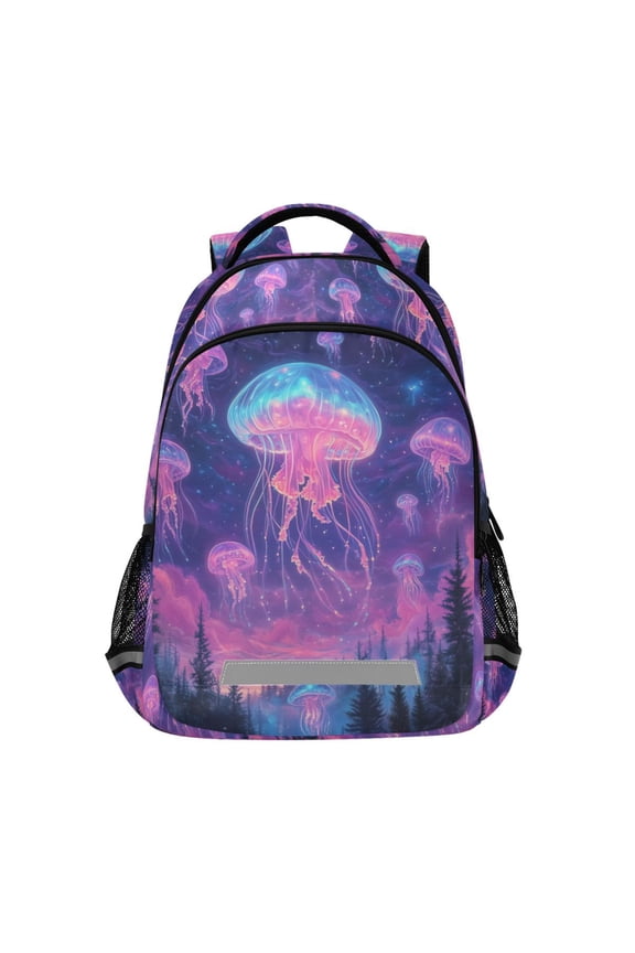 Unisex Backpack Elementary School Travel Bookbag with Reflective Stripes, Neon Jellyfish