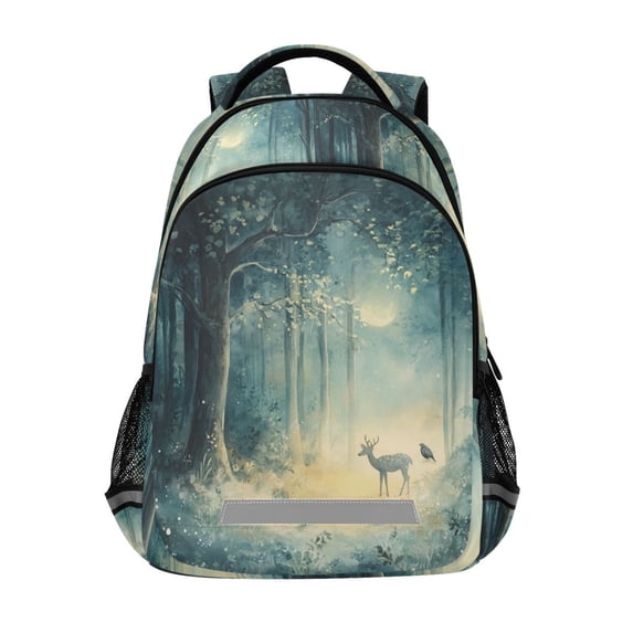 FORMRS Kids School Backpack Elementary Student Unisex Travel Bookbag with Reflective Stripes, Night Forest Scene