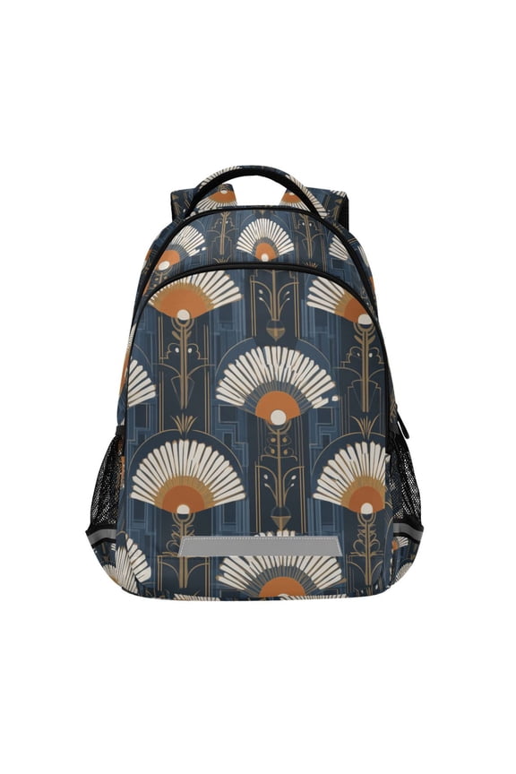 Unisex Backpack Elementary School Travel Bookbag with Reflective Stripes, Orange Elegant Geometric