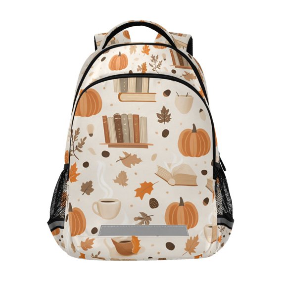 FORMRS Unisex Backpack Elementary School Travel Bookbag with Reflective Stripes, Orange Fall Pumpkin