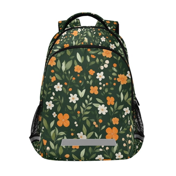 FORMRS Kids School Backpack Elementary Student Unisex Travel Bookbag with Reflective Stripes, Orange Flowers