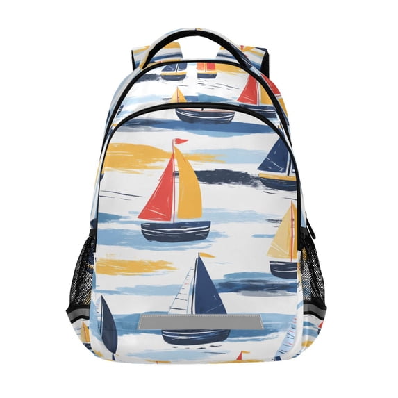 FORMRS Kids School Backpack Elementary Student Unisex Travel Bookbag with Reflective Stripes, Orange Hand Drawn Sailboats