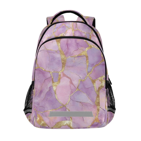 FORMRS Unisex Backpack Elementary School Travel Bookbag with Reflective Stripes, Pastel Pink Marble Pattern