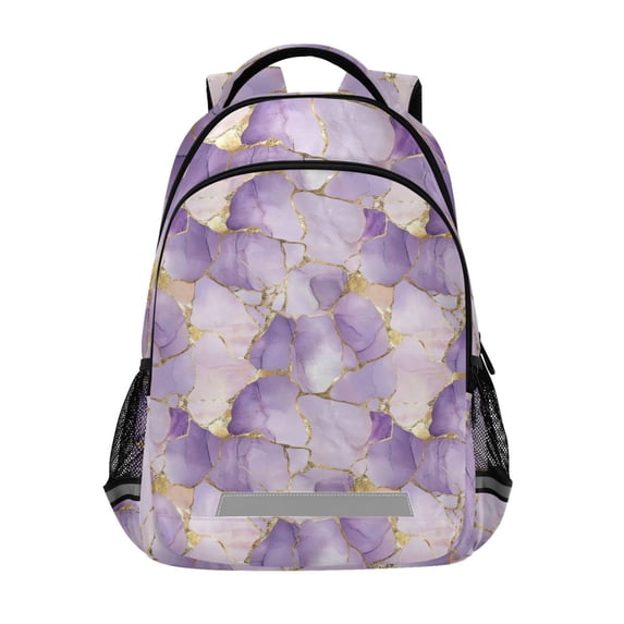 FORMRS Kids School Backpack Elementary Student Unisex Travel Bookbag with Reflective Stripes, Pastel Purple Marble Pattern