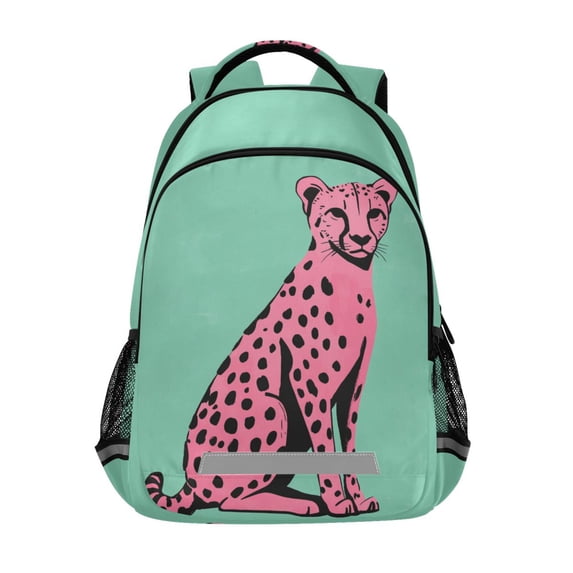 FORMRS Unisex Backpack Elementary School Travel Bookbag with Reflective Stripes, Pink Cheetah
