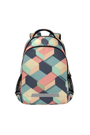 Kids School Backpack Elementary Student Unisex Travel Bookbag with Reflective Stripes, Pink Cubes