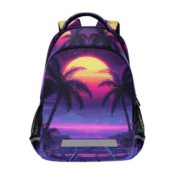 FORMRS Unisex Backpack Elementary School Travel Bookbag with Reflective Stripes, Pink Digital Art