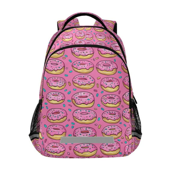 FORMRS Unisex Backpack Elementary School Travel Bookbag with Reflective Stripes, Pink Doughnuts