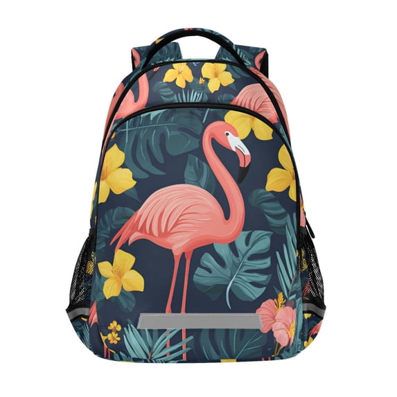 FORMRS Kids School Backpack Elementary Student Unisex Travel Bookbag with Reflective Stripes, Pink Floral Flamingo
