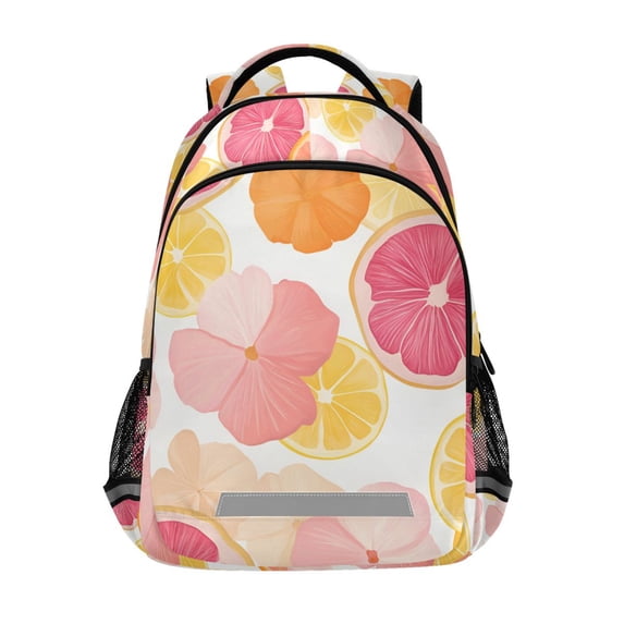 FORMRS Kids School Backpack Elementary Student Unisex Travel Bookbag with Reflective Stripes, Pink Floral Orange
