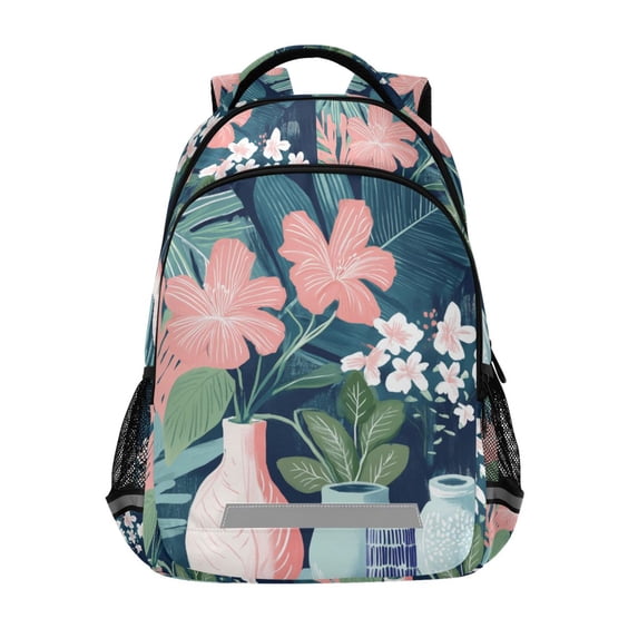 FORMRS Kids School Backpack Elementary Student Unisex Travel Bookbag with Reflective Stripes, Pink Flowers