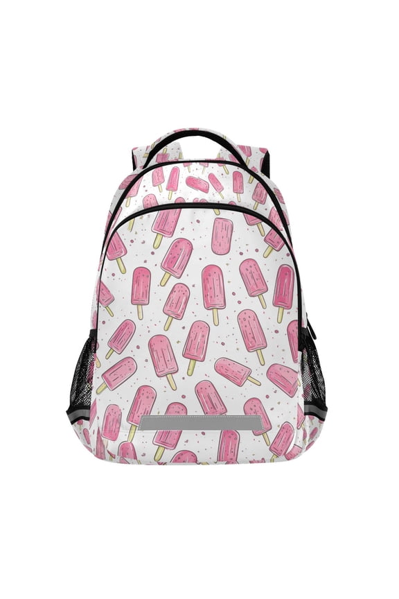 Unisex Backpack Elementary School Travel Bookbag with Reflective Stripes, Pink Popsicle Pattern