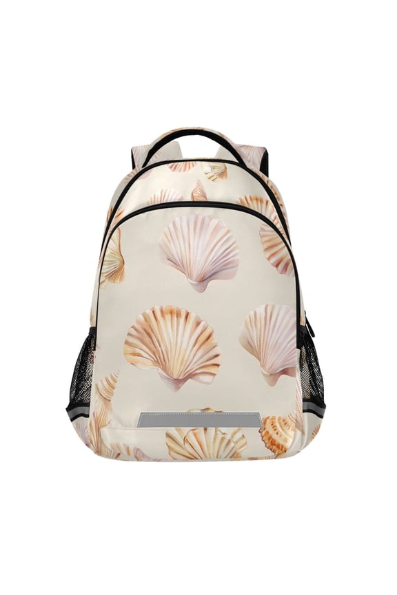 Unisex Backpack Elementary School Travel Bookbag with Reflective Stripes, Pink Seashell