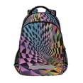 thumbnail image 1 of FORMRS Unisex Backpack Elementary School Travel Bookbag with Reflective Stripes, Pink Wavy Plaid, 1 of 7