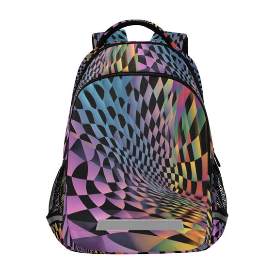 FORMRS Unisex Backpack Elementary School Travel Bookbag with Reflective Stripes, Pink Wavy Plaid