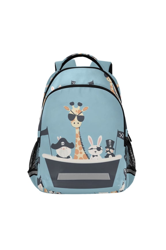 Unisex Backpack Elementary School Travel Bookbag with Reflective Stripes, Pirate Animals