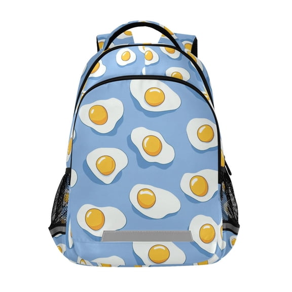 FORMRS Unisex Backpack Elementary School Travel Bookbag with Reflective Stripes, Playful Fried Eggs