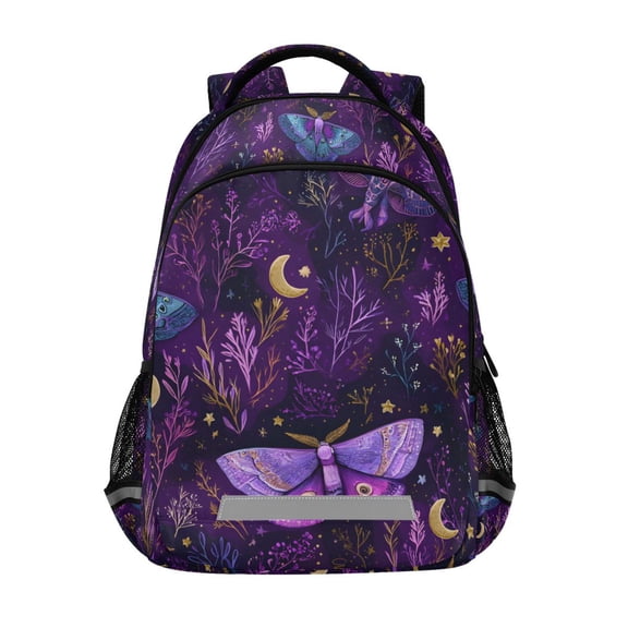FORMRS Unisex Backpack Elementary School Travel Bookbag with Reflective Stripes, Purple Butterfly Pattern