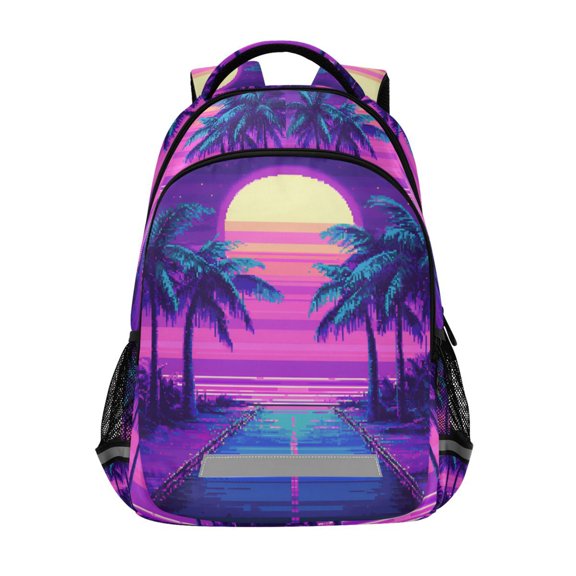 FORMRS Unisex Backpack Elementary School Travel Bookbag with Reflective Stripes, Purple Digital Art