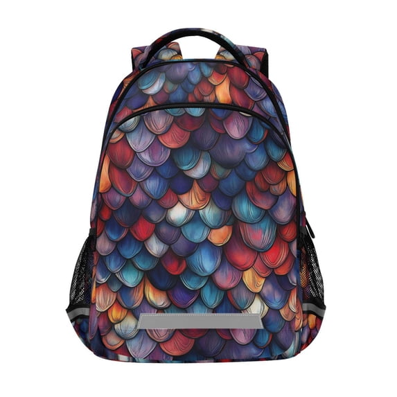 FORMRS Kids School Backpack Elementary Student Unisex Travel Bookbag with Reflective Stripes, Purple Dragon Scales Pattern