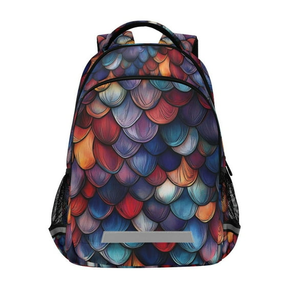 FORMRS Unisex Backpack Elementary School Travel Bookbag with Reflective Stripes, Purple Dragon Scales Pattern