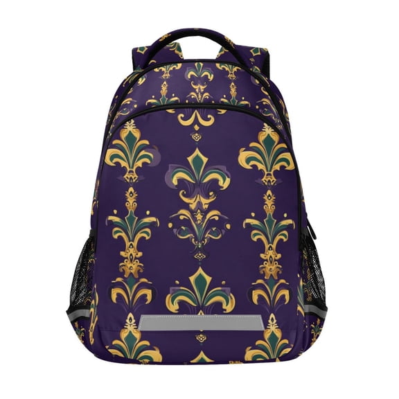 FORMRS Unisex Backpack Elementary School Travel Bookbag with Reflective Stripes, Purple Flowers Pattern