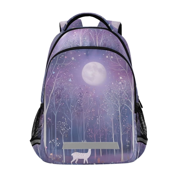 FORMRS Unisex Backpack Elementary School Travel Bookbag with Reflective Stripes, Purple Forest