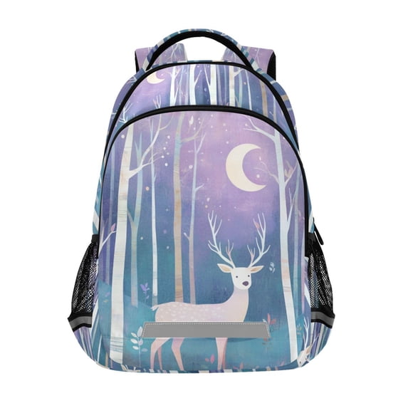 FORMRS Kids School Backpack Elementary Student Unisex Travel Bookbag with Reflective Stripes, Purple Night Deer