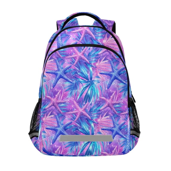 FORMRS Kids School Backpack Elementary Student Unisex Travel Bookbag with Reflective Stripes, Purple Starfish Pattern