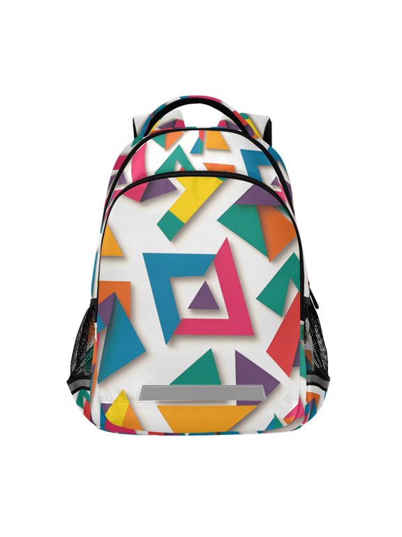 Kids School Backpack Elementary Student Unisex Travel Bookbag with Reflective Stripes, Purple Triangles