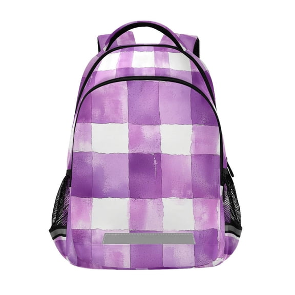 FORMRS Unisex Backpack Elementary School Travel Bookbag with Reflective Stripes, Purple and White Pattern