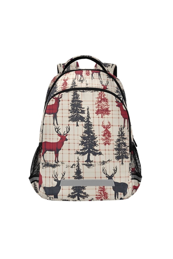 Unisex Backpack Elementary School Travel Bookbag with Reflective Stripes, Red Deer