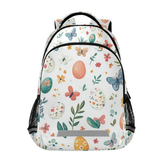 FORMRS Unisex Backpack Elementary School Travel Bookbag with Reflective Stripes, Red Easter Eggs