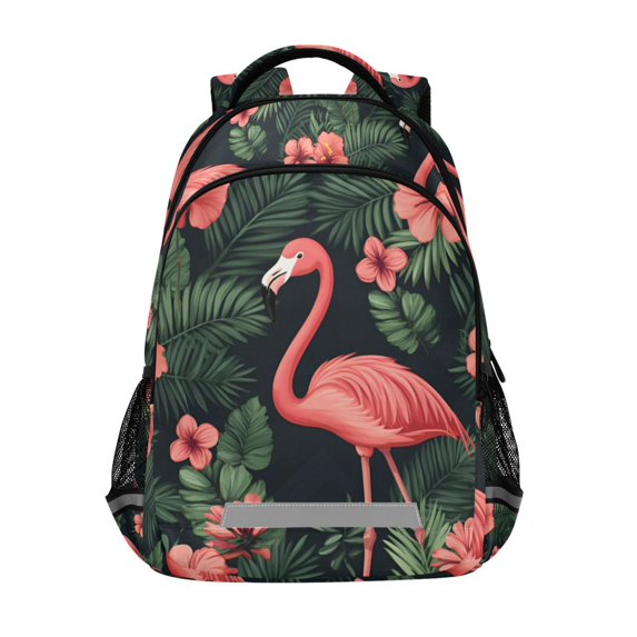 FORMRS Unisex Backpack Elementary School Travel Bookbag with Reflective Stripes, Red Flamingo Pattern