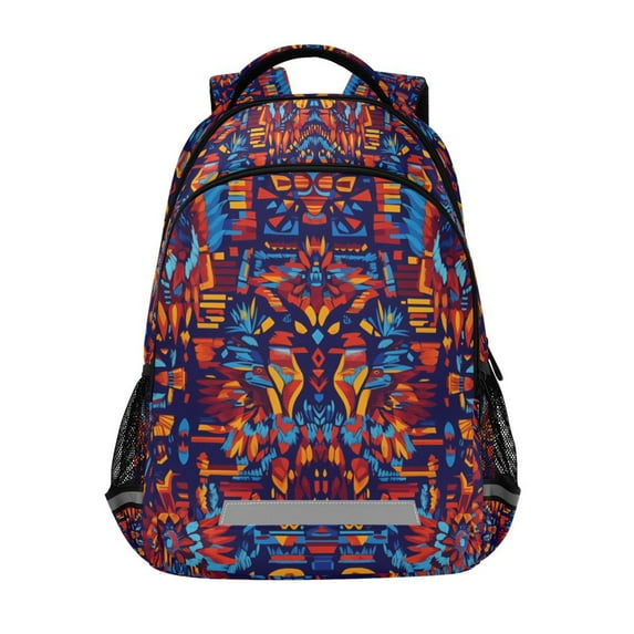 FORMRS Unisex Backpack Elementary School Travel Bookbag with Reflective Stripes, Red Geometric Eagle