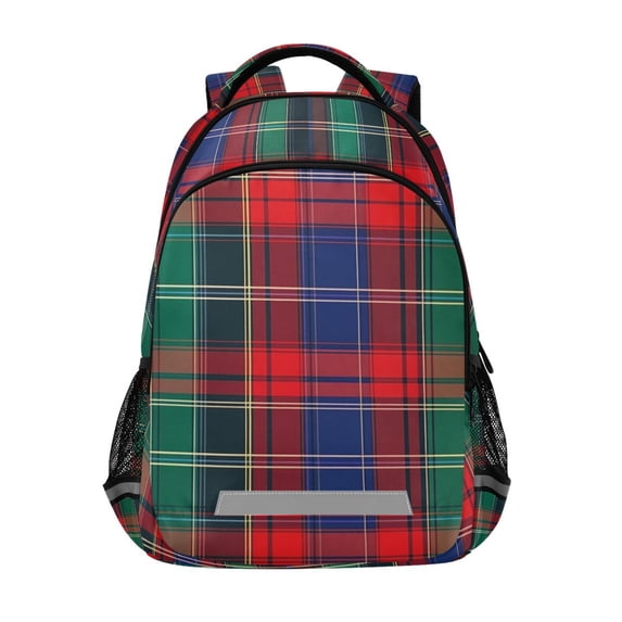 FORMRS Unisex Backpack Elementary School Travel Bookbag with Reflective Stripes, Red Green Pattern