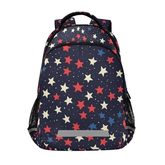 FORMRS Unisex Backpack Elementary School Travel Bookbag with Reflective Stripes, Red Starry Pattern
