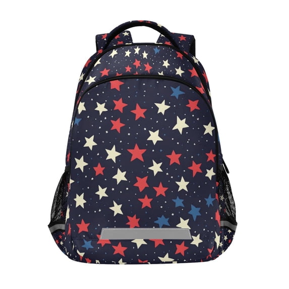 FORMRS Kids School Backpack Elementary Student Unisex Travel Bookbag with Reflective Stripes, Red Starry Pattern