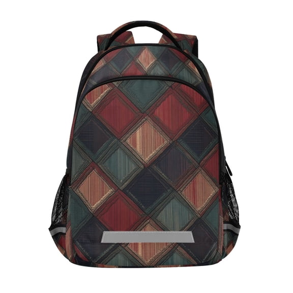 FORMRS Unisex Backpack Elementary School Travel Bookbag with Reflective Stripes, Red Tartan Pattern