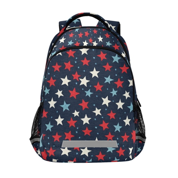 FORMRS Unisex Backpack Elementary School Travel Bookbag with Reflective Stripes, Red White Stars