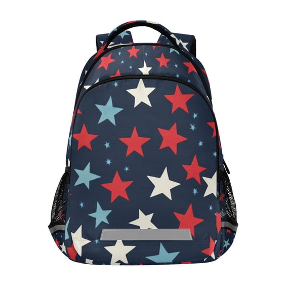 FORMRS Unisex Backpack Elementary School Travel Bookbag with Reflective Stripes, Red White Stars