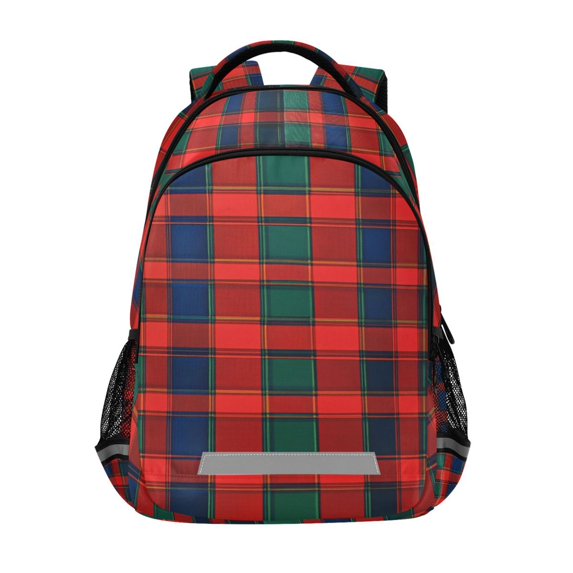FORMRS Unisex Backpack Elementary School Travel Bookbag with Reflective Stripes, Red and Blue Pattern