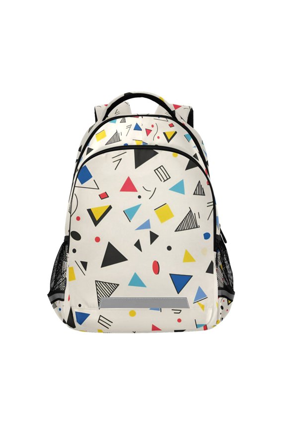 Unisex Backpack Elementary School Travel Bookbag with Reflective Stripes, Retro Triangles