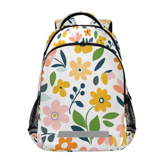 FORMRS Unisex Backpack Elementary School Travel Bookbag with Reflective Stripes, Retro Yellow Floral