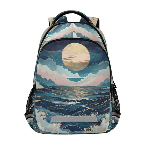 FORMRS Unisex Backpack Elementary School Travel Bookbag with Reflective Stripes, Rolling Waves
