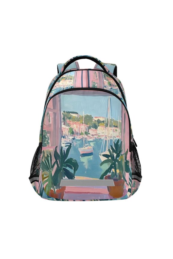 Unisex Backpack Elementary School Travel Bookbag with Reflective Stripes, Sea Boat
