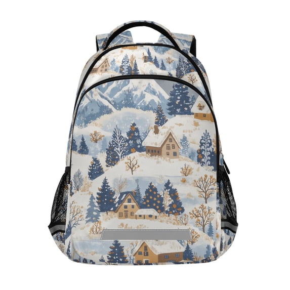 FORMRS Unisex Backpack Elementary School Travel Bookbag with Reflective Stripes, Snowy Winter