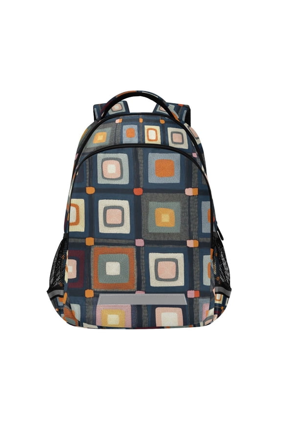 Unisex Backpack Elementary School Travel Bookbag with Reflective Stripes, Square Harmony