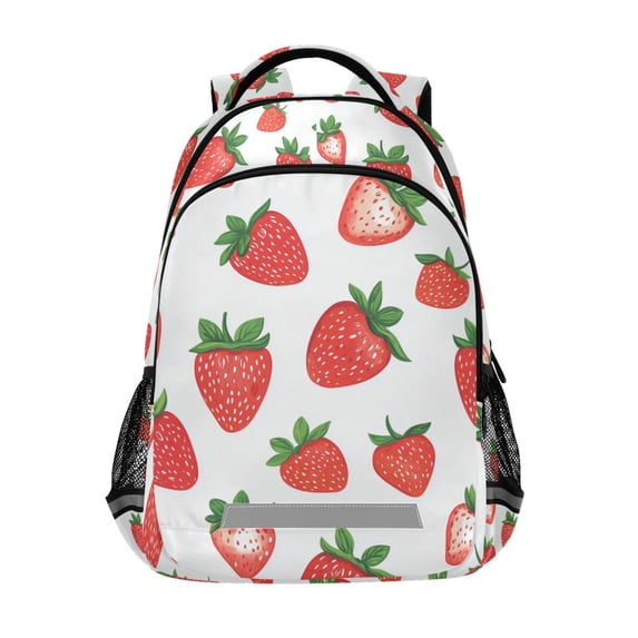 FORMRS Unisex Backpack Elementary School Travel Bookbag with Reflective Stripes, Strawberry